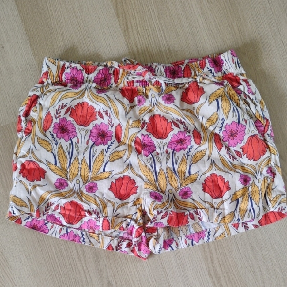 Rachel Zoe Pink and Yellow Floral High Waist Shorts 100% Linen